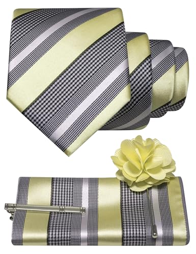 Image of JEMYGINS Mens Striped Tie and Lapel Pin Necktie Pocket Square and Tie Clip Sets for Business Casual 4PCS