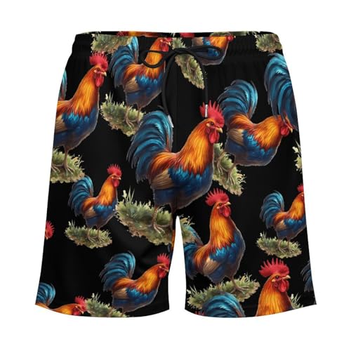 Rooster Colorful Casual Beach Shorts for Men Elastic Waist Drawstring Swim Shorts With Compression Liner3