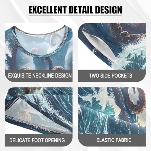 ALAZA Octopus Boat Blue Ocean Pajamas Set Short Sleeve Cotton Sleepwear Summer Pjs 2 Piece 5-14Y4