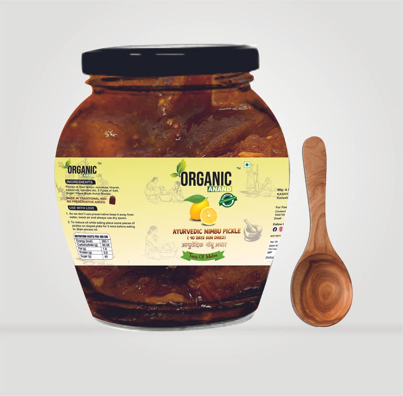 Image of Organic Anand Homemade Ayurvedic Lemon Pickle (40 Days Sun Dried) 350gram Nimbu ka Achaar, Flavourful, Delicious, Traditional Taste (Pack of 1)
