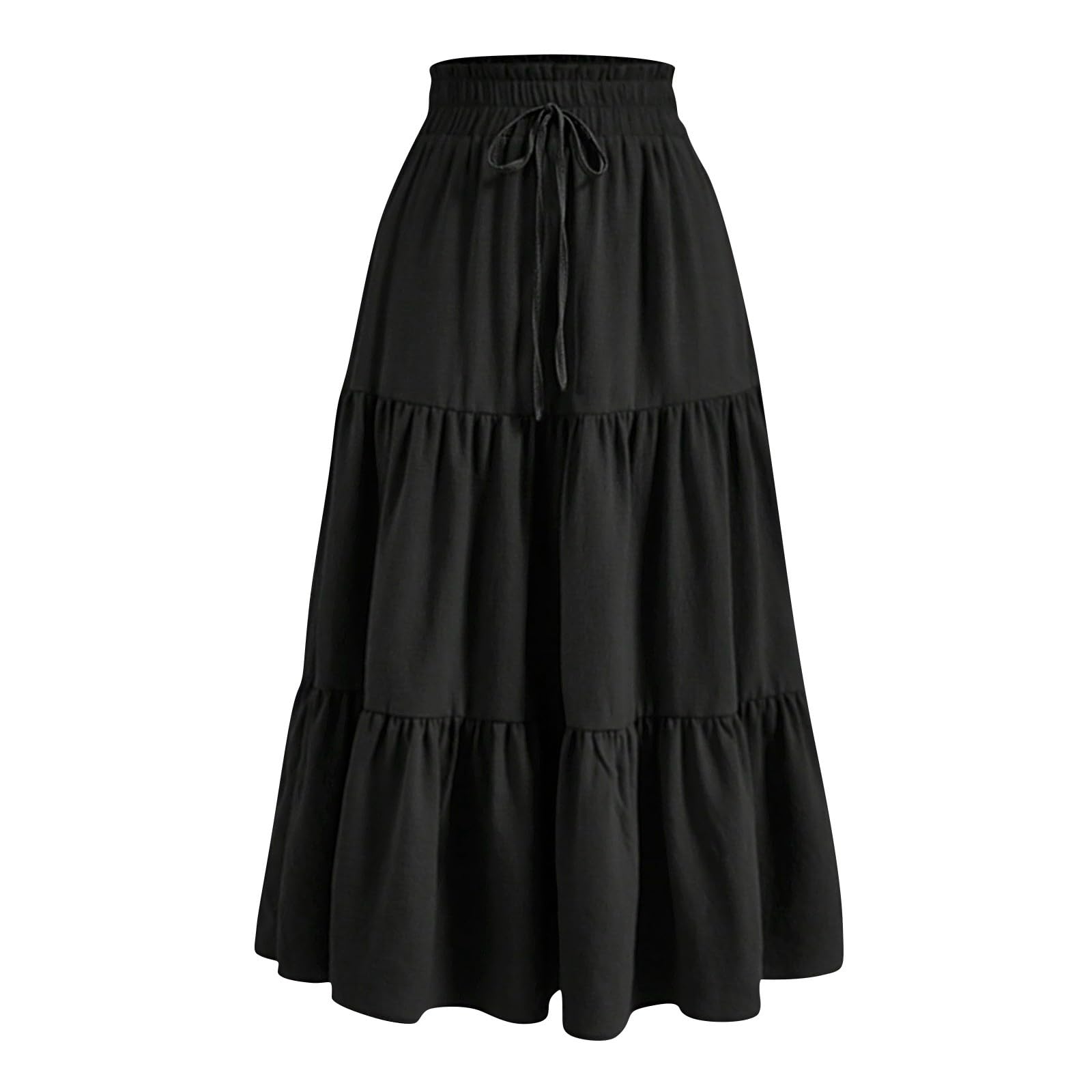 Boho Maxi Skirts for Women Summer Casual Elastic Waist Tiered Pleated Floral Skirt Beach Flowy Skirt Vacation Outfits