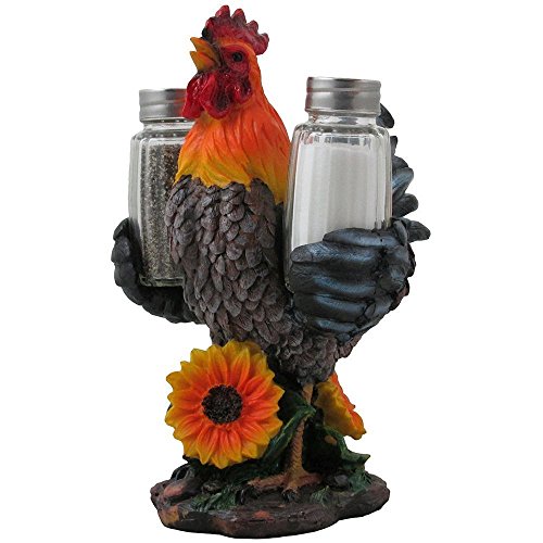 Decorative Farm Rooster Salt and Pepper Shaker Set with Holder Figurine for Rustic Country Kitchen D - //coolthings.us