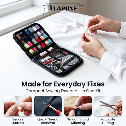 Image of Sewing Kit Box with Needles, Threads, Scissors, Buttons & Tape (85 Pieces) | Needle Threader Included, Travel Friendly, Tailoring Accessories, For Home Use, Stitching Items Set
