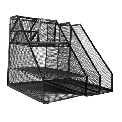 Organiseur de dossiers maille pour bureau en fer robuste et porte-stylo