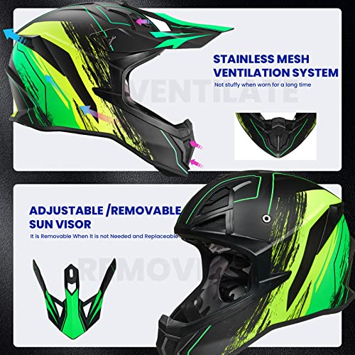 Ilm Adult Dirt Bike Fiberglass Helmet Lightweight Motocross Atv Full Face Off-Road Motorcycle Casco For Men Women Dot Model-610 (Yellow Green,M) #TOP5