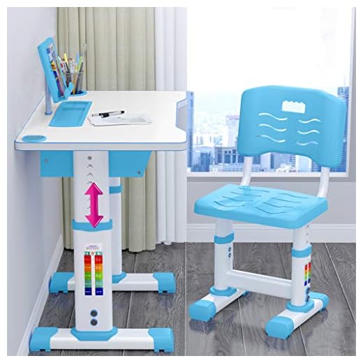 Liraly Kids Study Desk and Chair Set, Height Adjustable Children Desk, with Bookstand and Drawer, Ergonomic Student Writing Desk for Studying