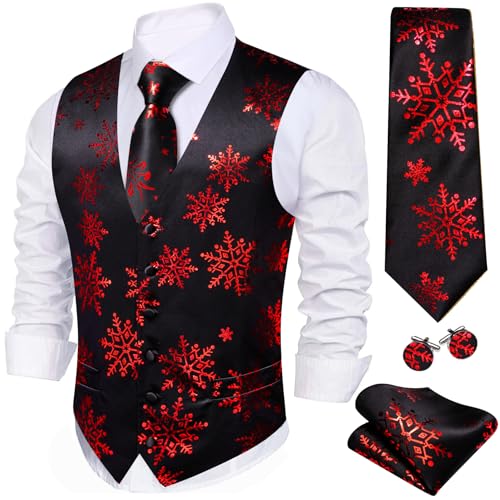 Image of Barry.Wang Mens Red /Green Christmas Suit Vest Holiday Xmas Waistcoat Tie Set Party Tuxedo