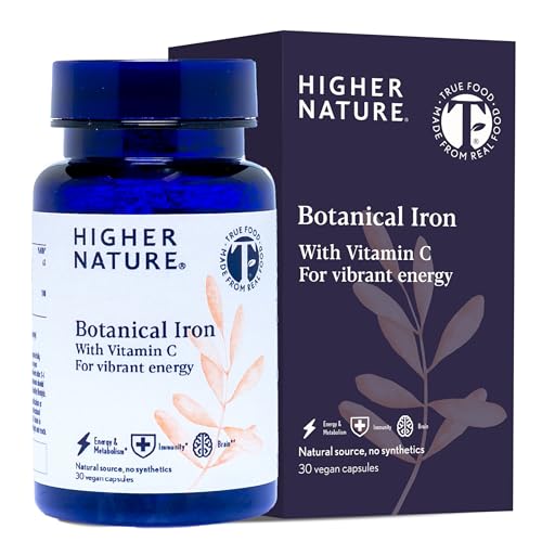 Higher Nature - Botanical Iron with Vitamin C - Natural & Gentle Iron Supplement for Women & Men - Supports Energy, Cognitive Function & Normal Immune Function - True Food® Formula - 30 Capsule