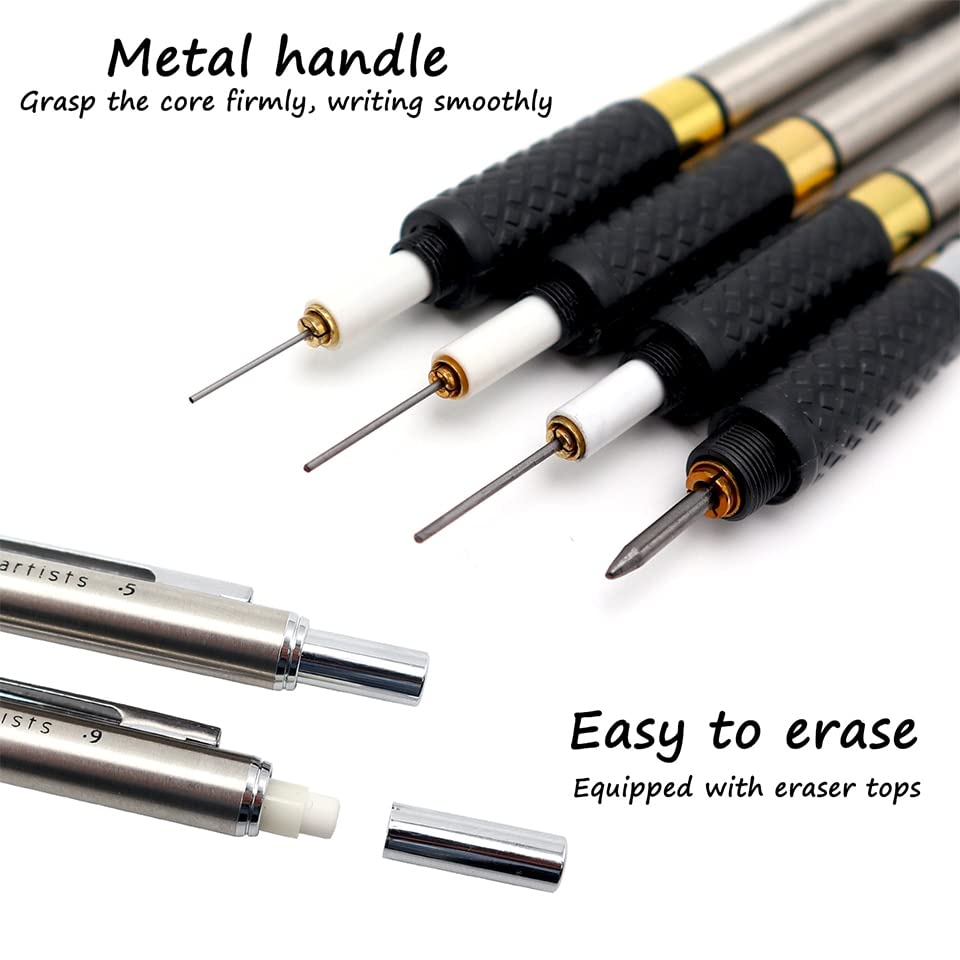Ołówki 4 szt./partia Metalowe ołówki mechaniczne 0,5/0,7/0,9/2,0 mm Ołówki automatyczne (partia 4 szt.) (partia 4 szt.)
