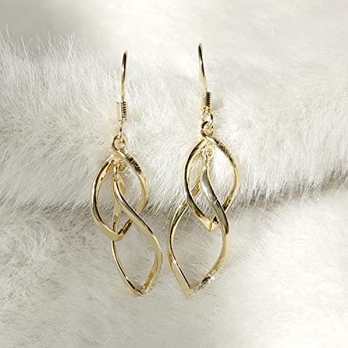 14K Gold Dangle Earrings for Women Trendy Double Spiral Drop Dangly Earrings Statement Unique Twisted Wave Dangling earingrings Infinity Jewelry Gift4