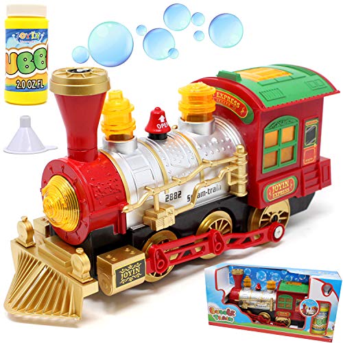 JOYIN Bubble Bump-N-Go Steam Train Locomotive Car with Lights and Sound Includes 2 Ounce Bubble Solution for Holiday Toy, Stocking Stuffers, Easter, School Classroom Decor.