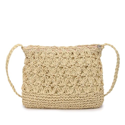 MdouLy Crossbody Handbag, Bolso Cruzado Mujer, Trenzado de Pajita, Blanco