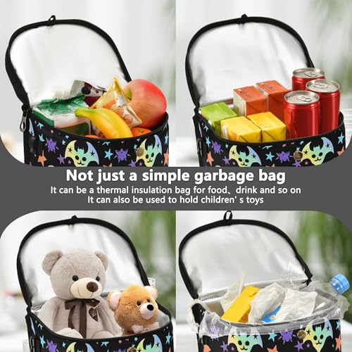 Image of MNSRUU Car Trash Can with Lid, Bats and Stars Car Trash Bag Hanging Organizers and Storage for Front Back Seat, Leak-Proof Trash Bin