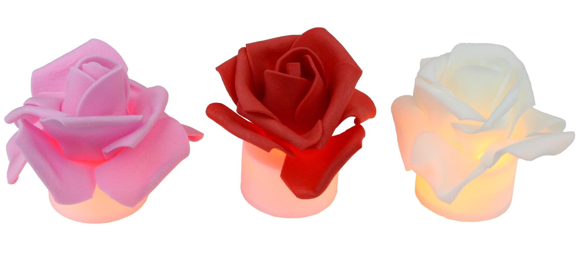 Emartbuy Set of 12 LED Rose Flower Tea Light Candles – Assorted Colours (Pink, Red, White) | Flameless Battery Operated Indoor Decorative Lights for Home, Events, Weddings, Parties & Romantic Décor — image 1