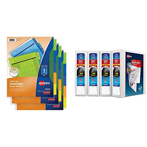 Avery Big Tab Insertable Plastic Dividers, 5-Tab Set, Multicolor, Multi Pack of 3 Sets with 2