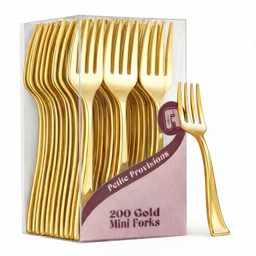 200 Pack Gold Mini Forks - 4 Inch Dessert Forks - Heavy duty Mini Forks For Appetizers Tastings Cocktails Dessert Cups BPA Free Small Gold Forks
