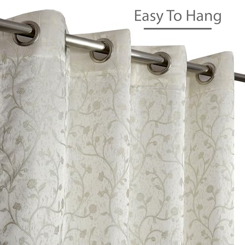 Image of FRESH FROM LOOM Heavy Jari Jacquard Premium Luxury Semi Blackout Parda | Light Blocking 80% Darkening | Eyelet Rings | Durable & Fade Resistant Curtain 12 Feet Long Door (12feet, Cream, 1pc only)