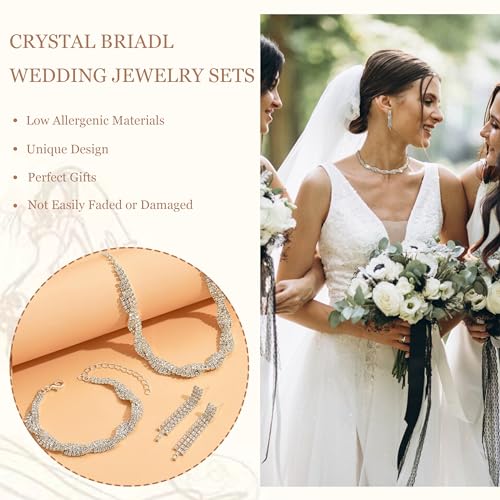 choice of all Wedding Jewelry Set for Brides Bridesmaids Silver Rhinestone Necklace Earrings Bracelet Sets Formal Costume Jewelry Prom Jewelry Sets for Women2