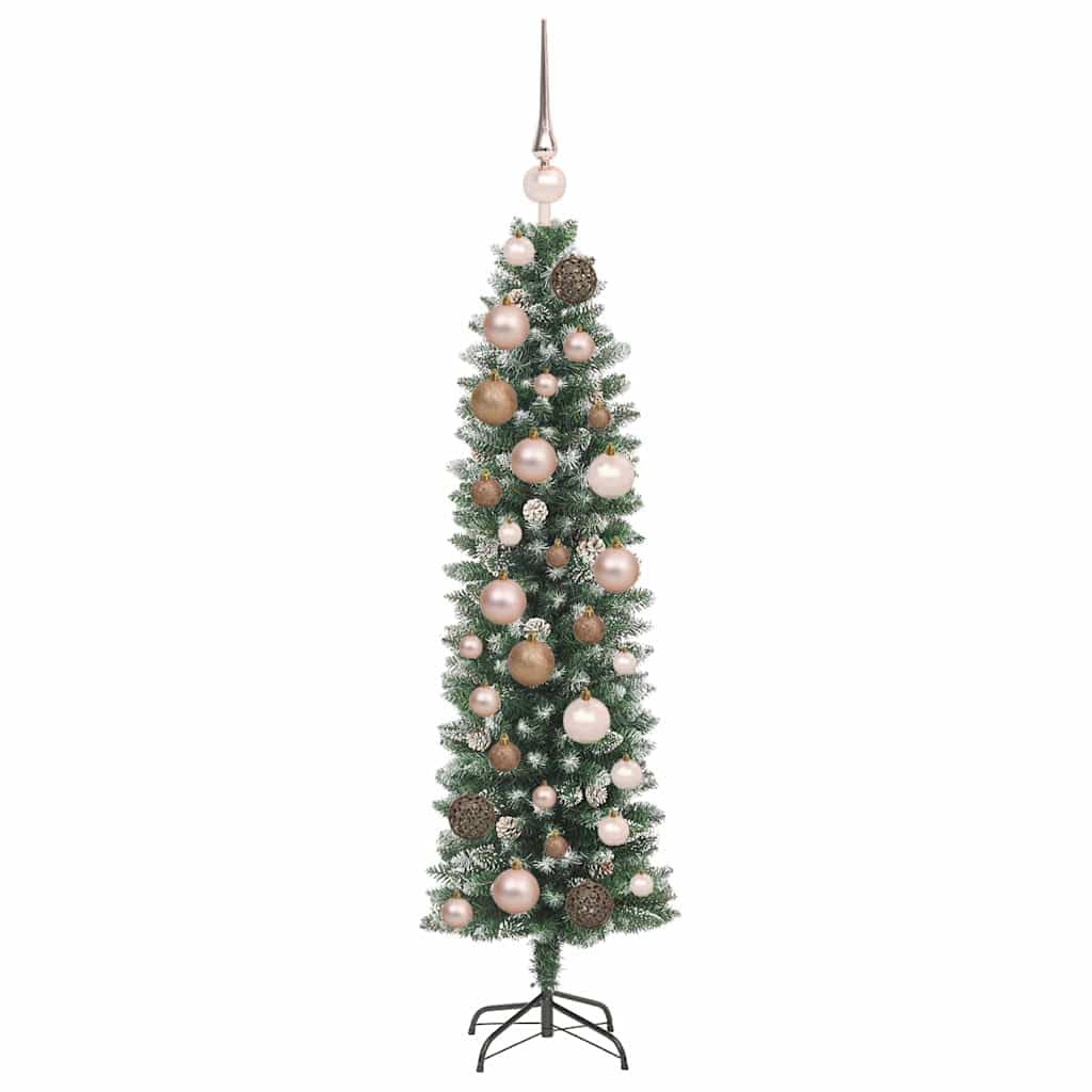 Albero di Natale Artificiale Slim Verde e Bianco con Luci LED 120 cm