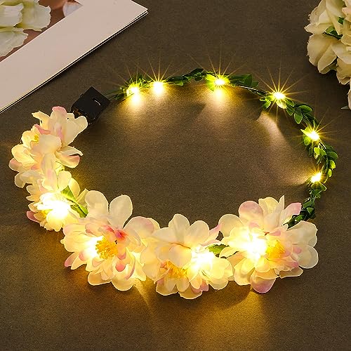 Fashband Flower Crown Headbands Light up Wreath Garland Headband Glow Hair Accessories Party Headdress for Women and Girls (Purple)