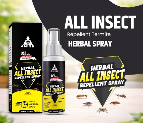 Image of Amish Herbal All In One Spray 100ml|10 Minutes Formula |Removes Entire Ant, Cockroach, Lizard, Bed Bugs, Spider, Bed Bugs|Powerful 100% Organic Insect Repellent Spray For Home Kitchen