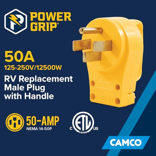 Image of Camco Power Grip 50 Amp RV Power Cord Replacement Plug - Easy to Install