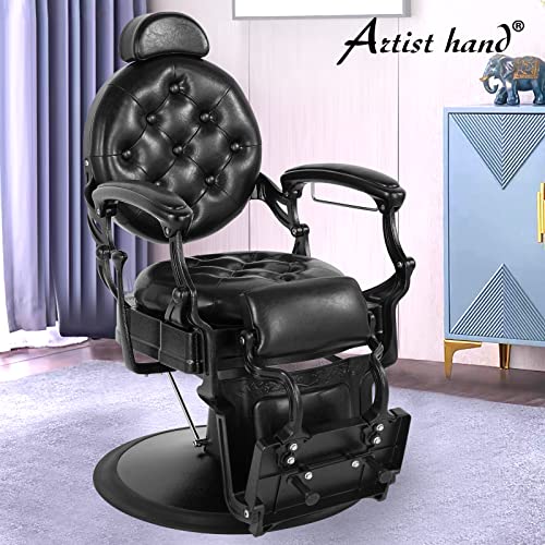 Artist Hand Retro Barber Chair Heavy Duty Barber Chairs Vintage Salon Chair Hydraulic Recline Beauty Spa Styling Equipment Rounded Cushioning With Puckered Button (Black) #TOP1