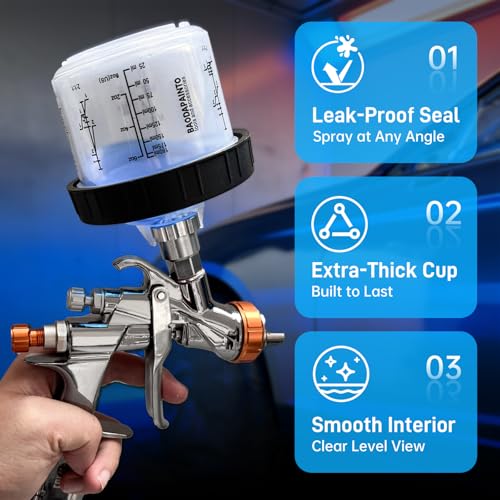 Image of Disposable Paint Cups for Spray Gun, Paint System for HVLP and LVLP Paint Spray Paint Gun, 27 Ounce (800ml) Kit with 25 Cups and Lids System, 1 Hard Cup with Retainer Ring, 10 Plugs, 3 Mixing Sticks