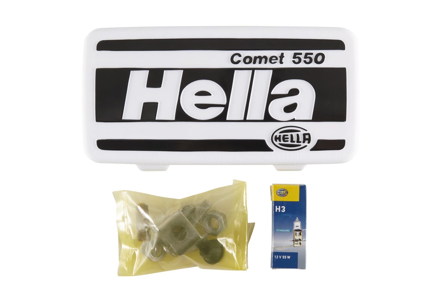 HELLA 1ND 005 700-421 Halogen-Nebelscheinwerfer - Comet 550 - 12V - rechteckig - Anbau - glasklare Streuscheibe - Lichtscheibenfarbe: gelb - rechts/links | 1ND 005 700-421, Nebelscheinwerfer