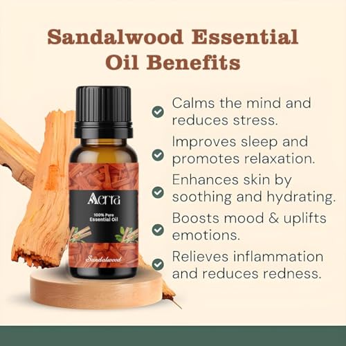Image of Aerra Sandalwood Essential Oil 15ml | Diffuser 100% pure steam-distilled. Triple-tested purity. Amber glass + dropper. Soft floral aroma. Diffuser, aroma lamp, skin & hair. Potpourri. Vegan. Daily use.