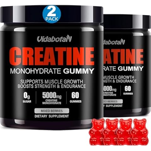 vidabotan Sugar Free Creatine Monohydrate Gummies 5g for Men & Women, Creatine chewable Gummies Blend with Taurine, Vitamin B6&B12 for Muscle Strength, Energy Boost, Mixed Berries, Vegan(120 Count) Cover