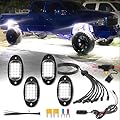 ZONECONA 4Pods Pure White LED Rock Lights Kit with Switch Wiring Harness Extension Wire, 6000K 15LEDs Neon Underglow Light 12V Fender Lights for Trucks Jeep Golf Carts ATV UTV SUV SXS Off Road