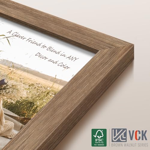 Image of VCK 27x40 Poster Frame Solid Wood walnut 3 Pack Picture Frames 27 x 40 Inches with Wall Mounting Hanging