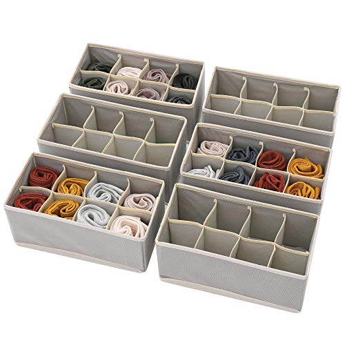 DIOMMELL Set of 6 Foldable Cloth Storage Box Closet Dresser Drawer Organizer Fabric Baskets Bins Containers Divider for Clothes Underwear Socks Lingerie Clothing, Grey 00-0600