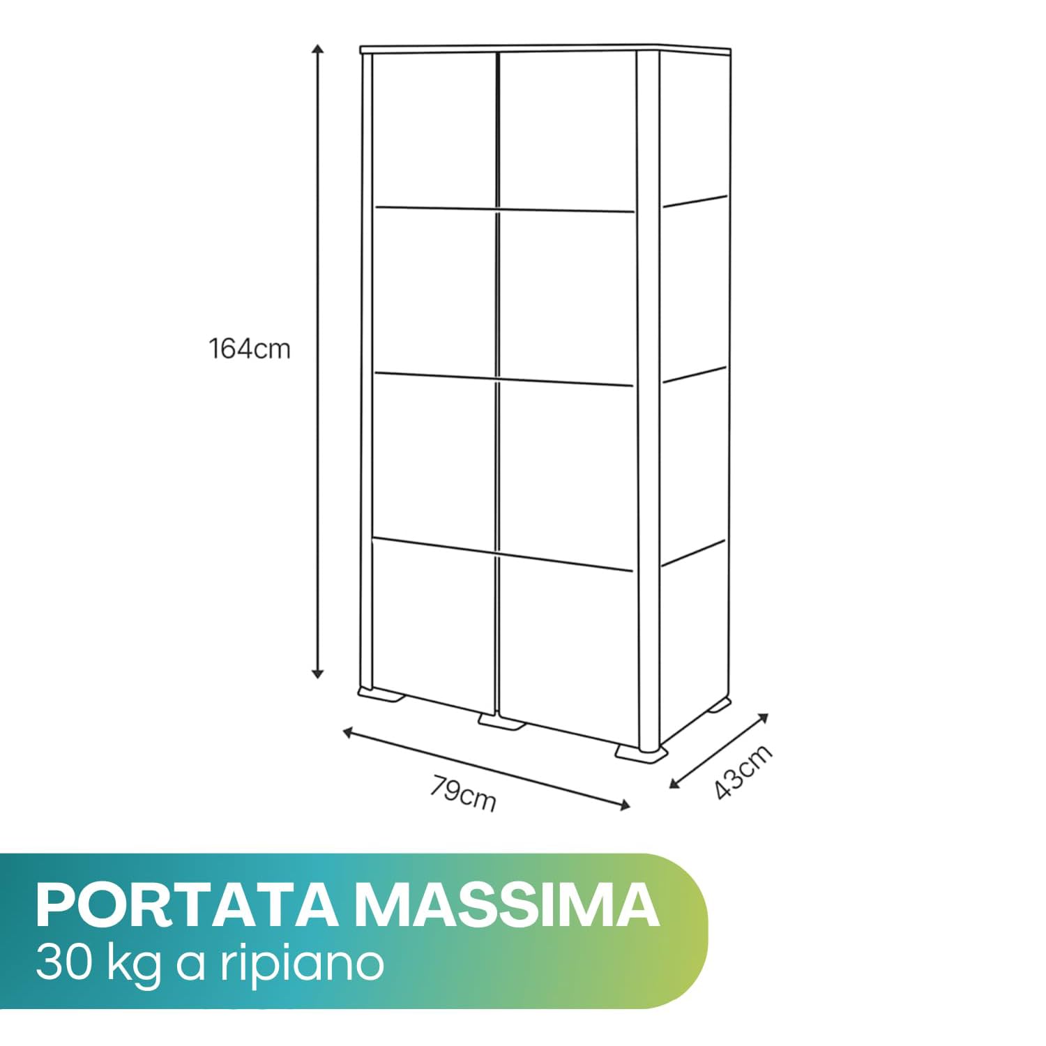 PALUPLUS Portascope Armadio Multiuso effetto legno 79x43x164 cm 4 Scomparti Piedini Antiscivolo Made in Italy