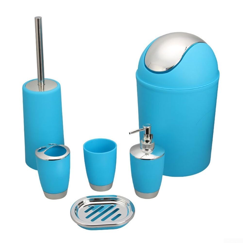 Modern Elegance Ensemble d'accessoires de salle de bain 6 pièces – Décoration bleue élégante pour les espaces contemporains – Essentiels complets pour un look chic et coordonné