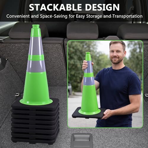 Image of BESEA 8 Pack 28 Inch Green Traffic Cones with Wide Weighted Base
