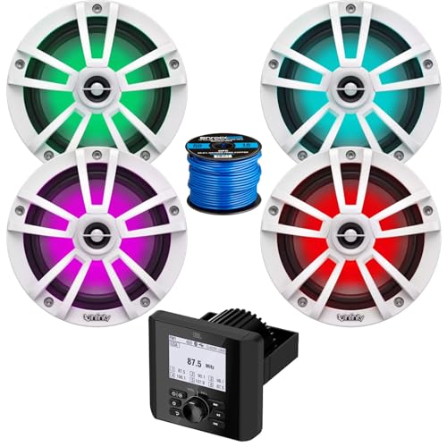 Bluetooth AM/FM Radio IP66 Multi-Element Digital Media Marine Audio Receiver Bundle Combo with 2 Pair (Qty 4) of 6.5