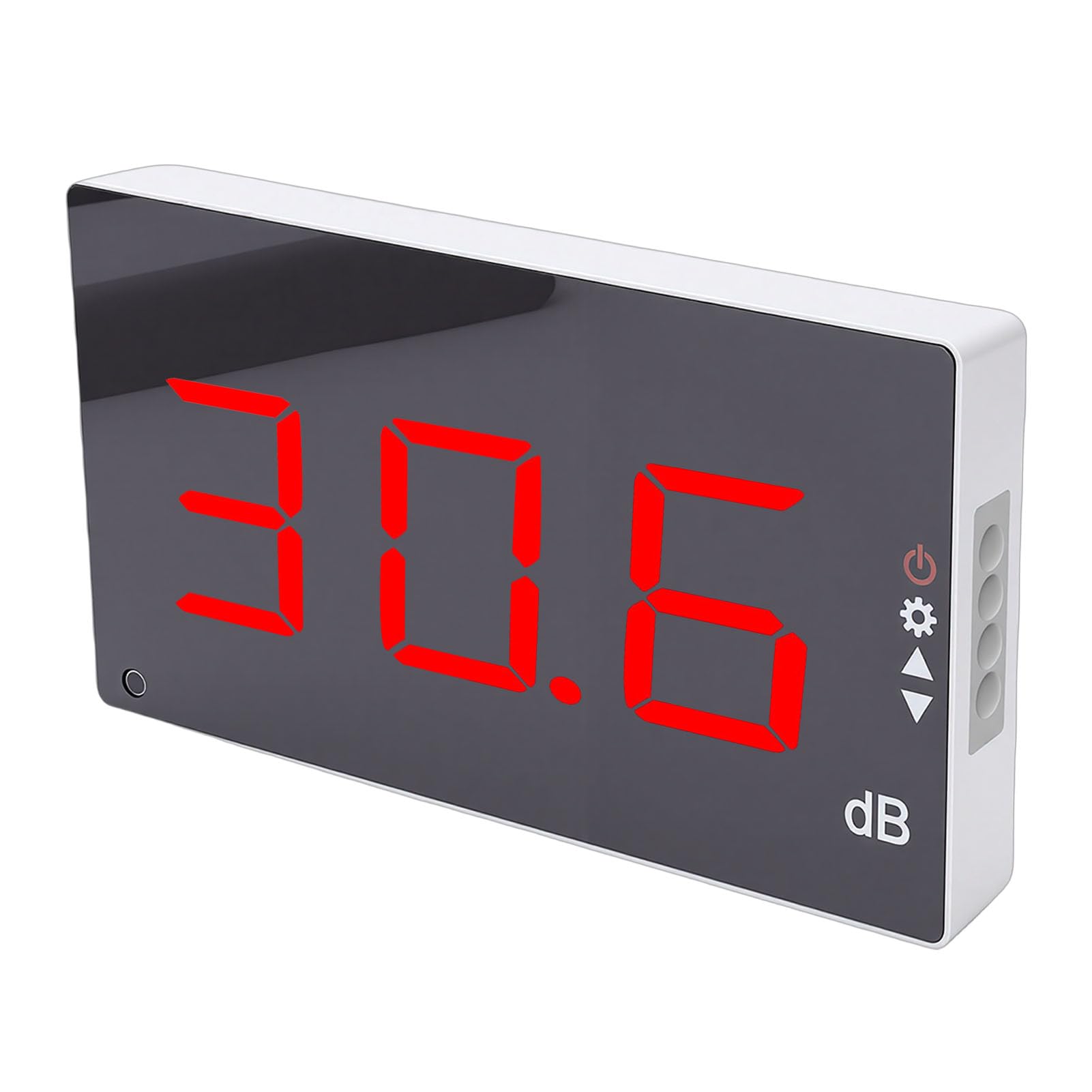 Jiawu Medidor de Decibelios, Rango de 30 a 130 DB, Pantalla Grande HD de 3,0 Pulgadas, Medidor de Nivel de Sonido Montable en Pared, de Ruido con Alarma, Alimentación USB y Altavoz Externo para Aula,