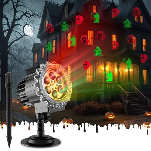 Halloween Projector Lights Outdoor 3D Dynamic Ghost Projector Light with 4 HD Patterns Rotating LED Lights 2026 Upgraded Waterproof for Yard Garden Party Halloween Decor