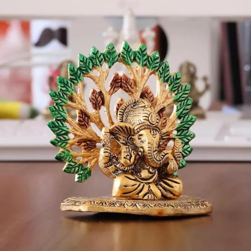 Image of KridayKraft Elegant Mini Ganesh Murti - Divine Lord Ganesh Idol for Home & Office Decor, Intricately Designed Pooja Statue & Spiritual Showpiece for Living Room, Bedroom, Temple (Golden)