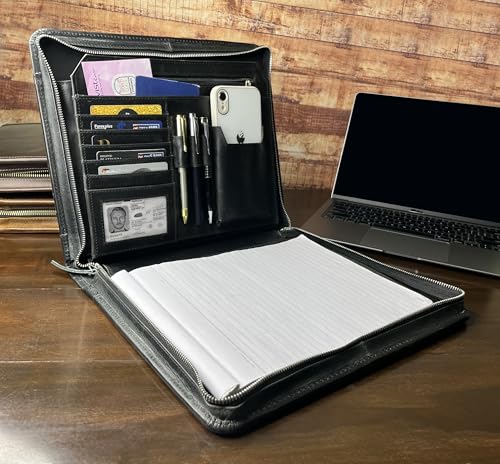 Image of Rustic Town Leather Padfolio for Men Art Business Portfolio Bag - Resume Portfolio Folder Document File Folder for Certificates (Black)