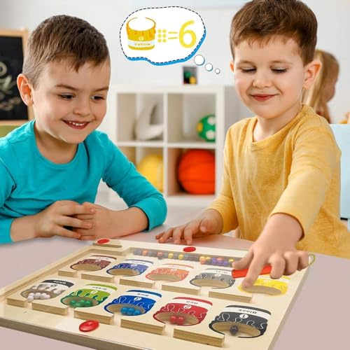 Image of VIVITO Magnetic Color Sorting Maze | Wooden Fine Motor Skill Board Toy with Magnetic Wand | Color & Number Matching Game for Toddlers & Preschool Kids Ages 3-6 | (Pack of 1)