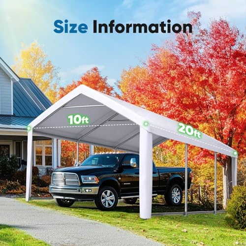 Image of ADVANCE OUTDOOR 10x20 ft Carport Replacement Top Cover w /Leg Cloth, Heavy Duty Waterproof & UV Protected, Easy Installation with Ball Bungees, White, Roof Only
