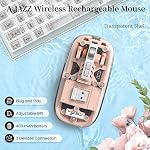 A.JAZZ Wireless Bluetooth5.1&2.4G Mini Lightweight Mouse,Transparent Clear Cool,Rechargeable Silent Computer Mice,Nano USB C Receiver,LED Battery Magic Silm for Office/PC/Mac/Laptop/Apple/ipad(Pink)