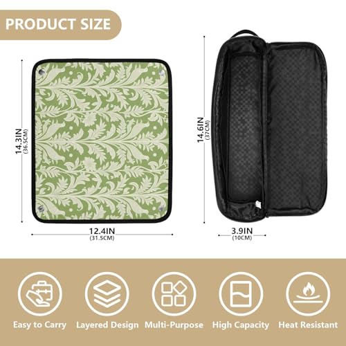 Bolsa de viaje para herramientas de cabello con tapete para plancha y organizador portátil para rizador, plancha, secador y accesorios, blanco con hojas y pájaros verdes miniatura 4