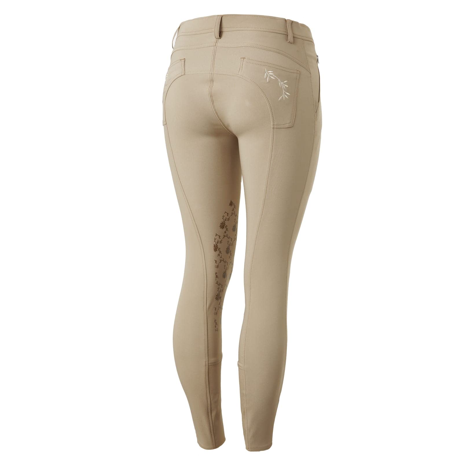 Horze Kaitlin Women's Flower Pattern Silicone Knee Patch Breeches with Phone Pocket - Plaza Taupe Light Brown - 28
