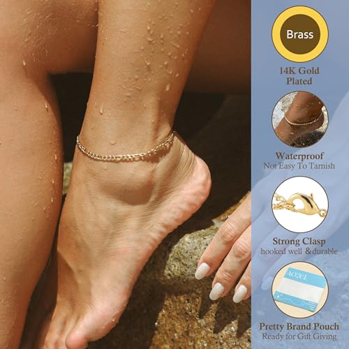 Image of AOZEL Gold /Silver Plated Anklet Bracelets for Women Waterproof Plus Size Cuban Link Chain Ankle Bracelet for Large Ankle 9-12inch