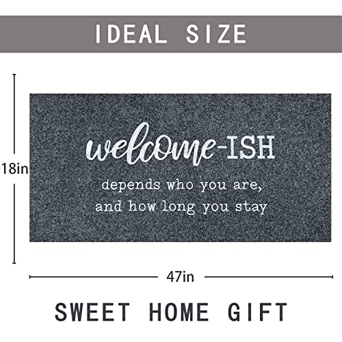 JJUUYOU Large Welcome Mat for Front Door Large 120X45CM Outside Entryway Funny Welcome-ish Gray Doormat Non Slip Rubber Backing Low Profile Mats for Entry Patio Shoe Rugs - Image 3