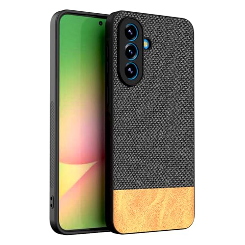Image of Kapa Soft Fabric & Leather Hybrid Protective Back Cover for Samsung Galaxy A57 5G | Shockproof Slim Hard Anti Slip Back Case (Black,Brown)